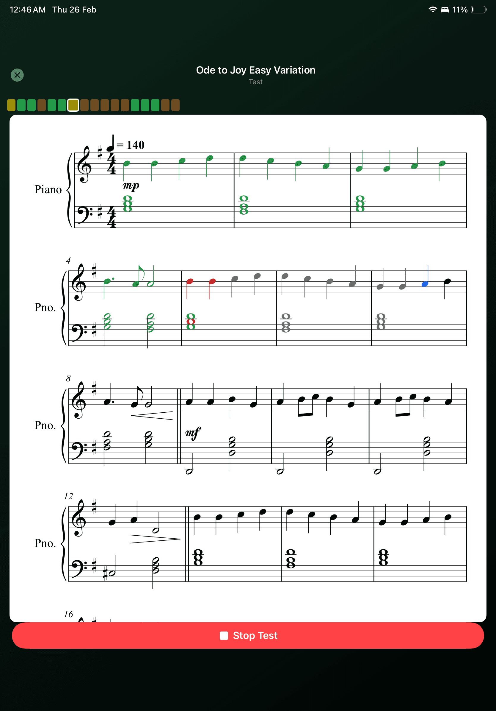 Song Learner with Ode to Joy and color-coded note feedback
